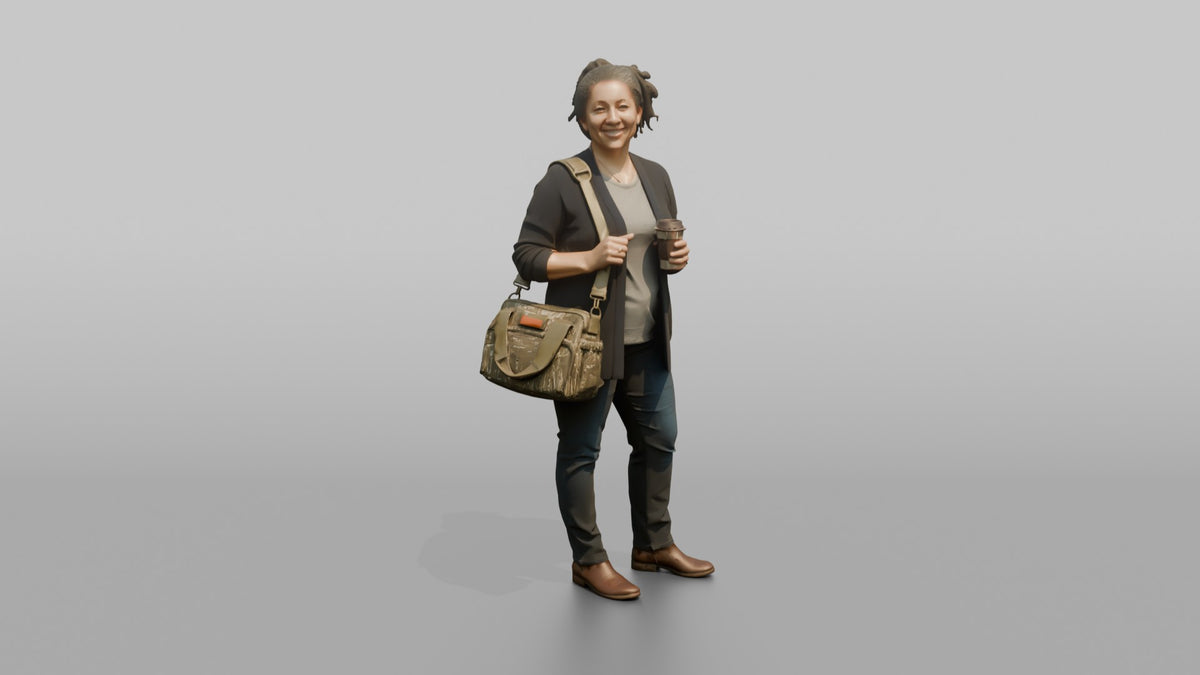 Mother Carrying A Diaper Bag And A Coffee Cup - 3D character model