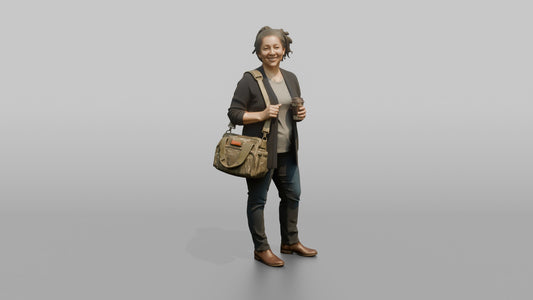 Mother Carrying A Diaper Bag And A Coffee Cup - 3D character model