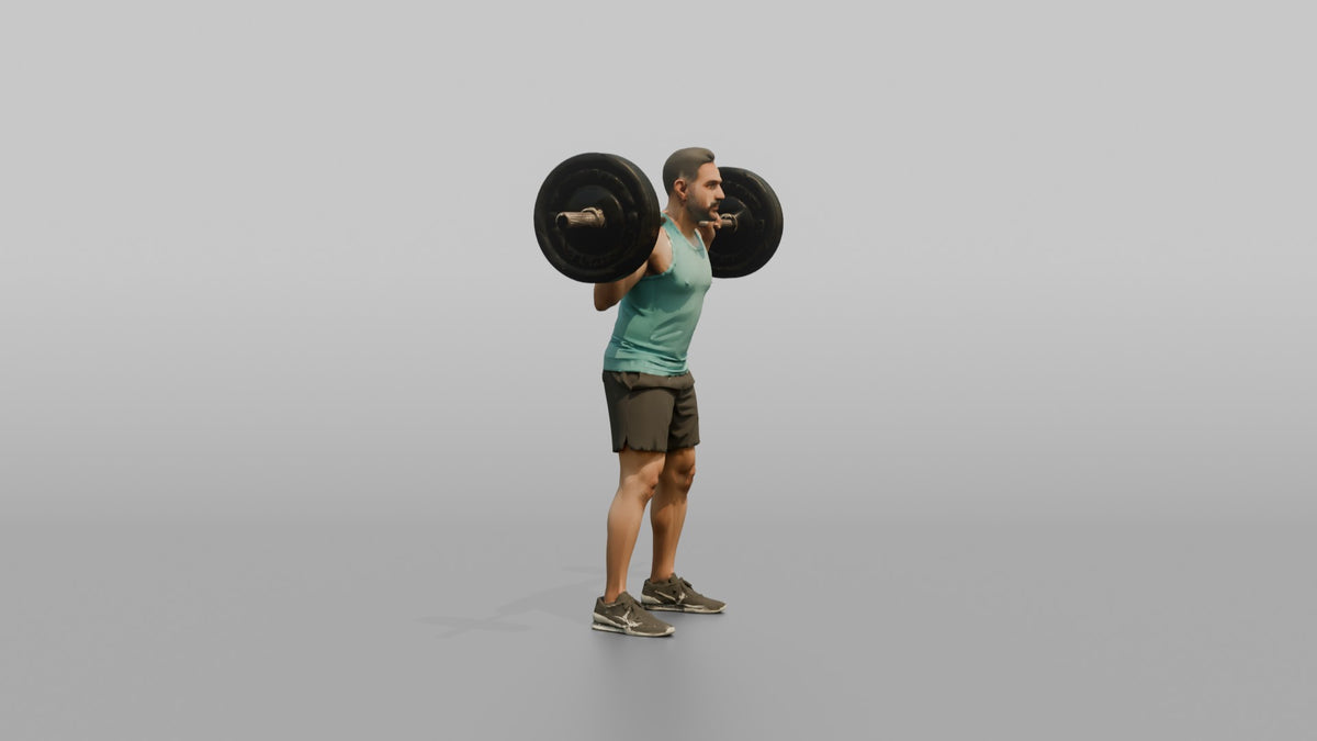 Weightlifter Man Resting A Barbell On The Upper Back Before A Squat - 3D character model, view 2