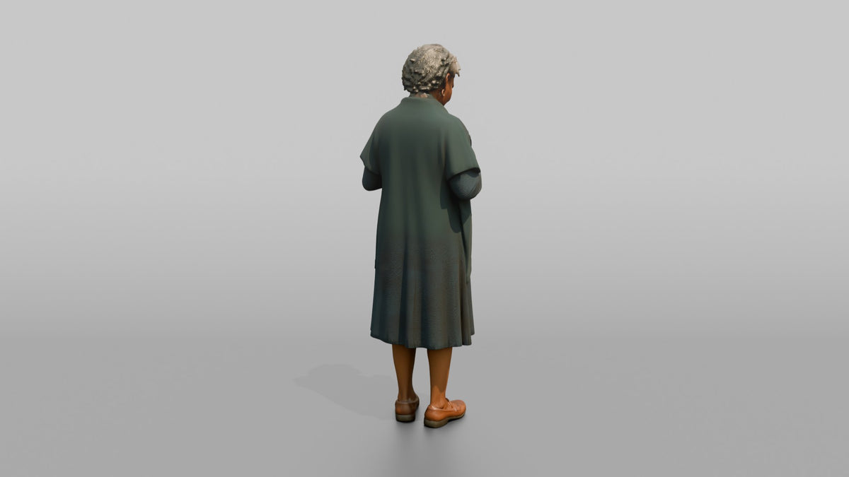 Grandmother Adjusting A Shawl Around Her Shoulders - 3D character model, view 3