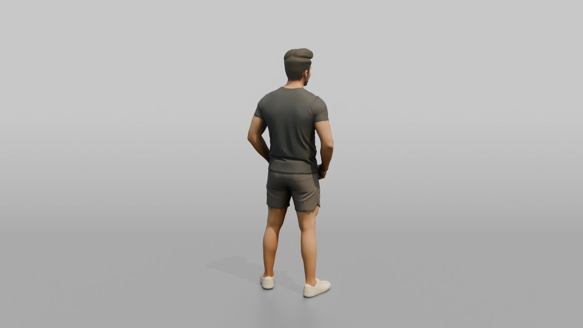 Fitness Influencer Man Standing Confidently, Thumbs Hooked In Waistband - 3D character model, view 3