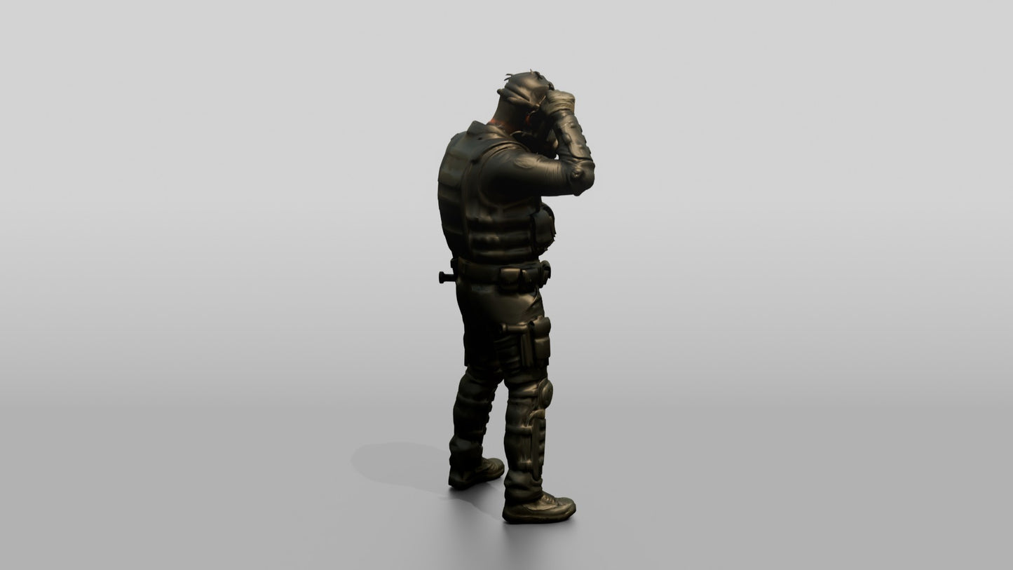 Riot Police Officer Adjusting Gear