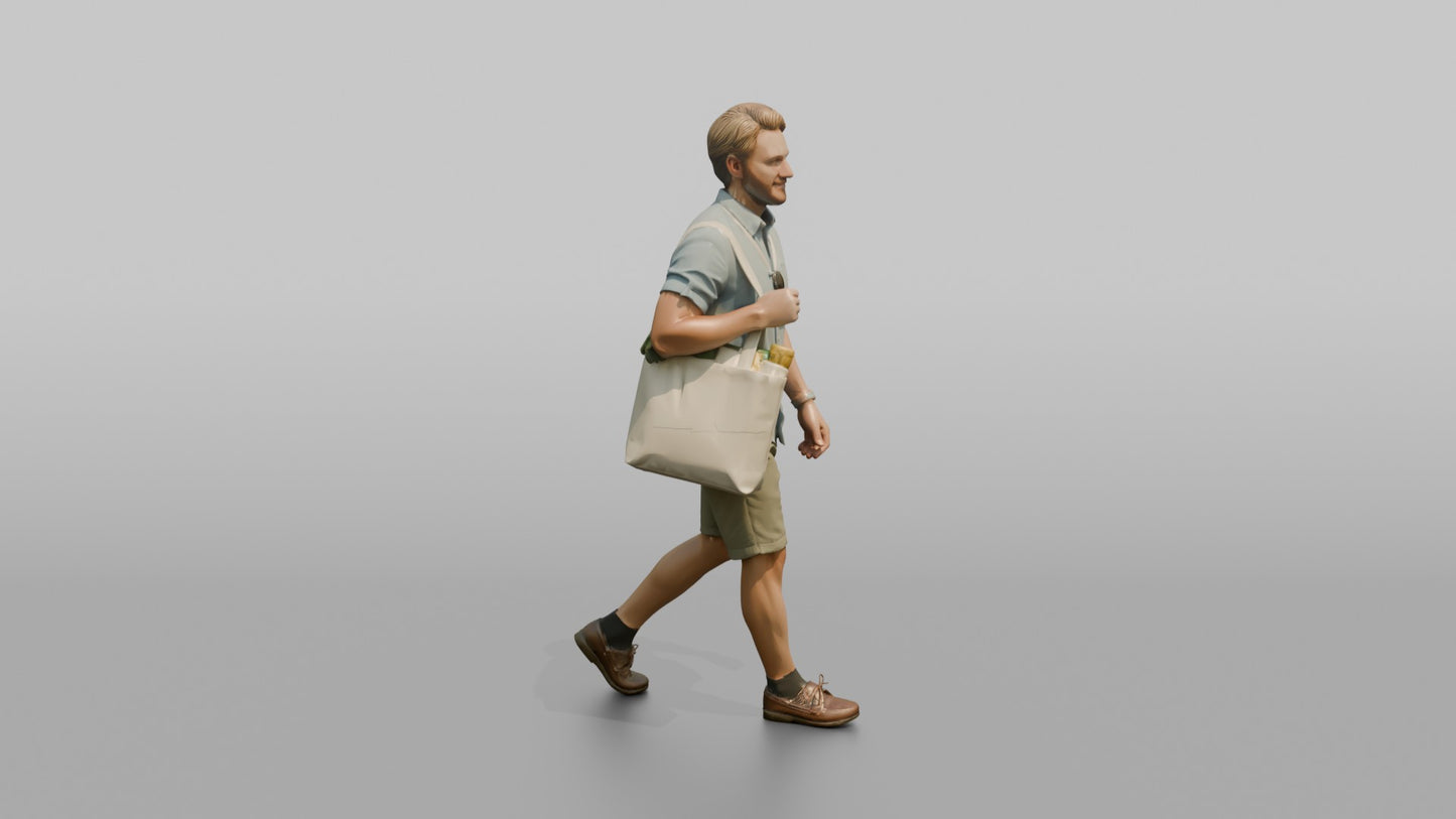 Scandinavian Man Walking in a Linen Shirt and Shorts
