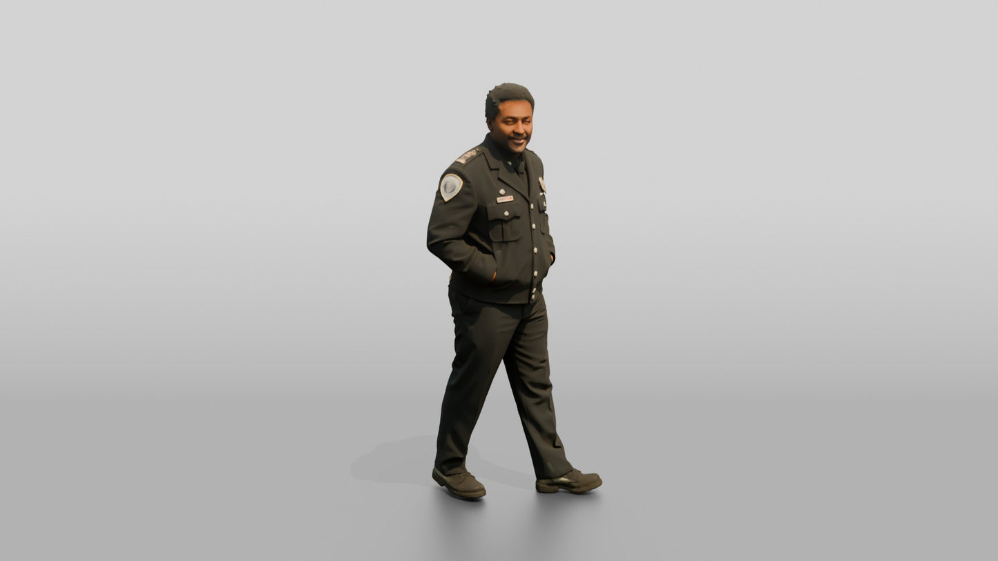 Police Officer Walking Hands in Pockets