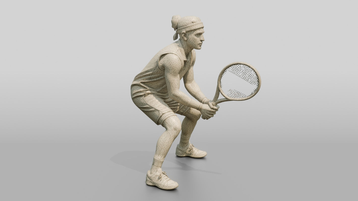 Male Tennis Player Awaiting a Heavy Serve