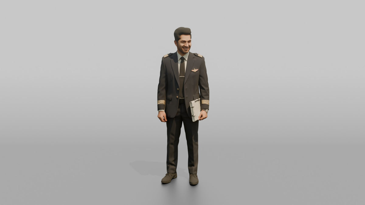Black Flight Attendant Checking an iPad - 3D character model, view 5