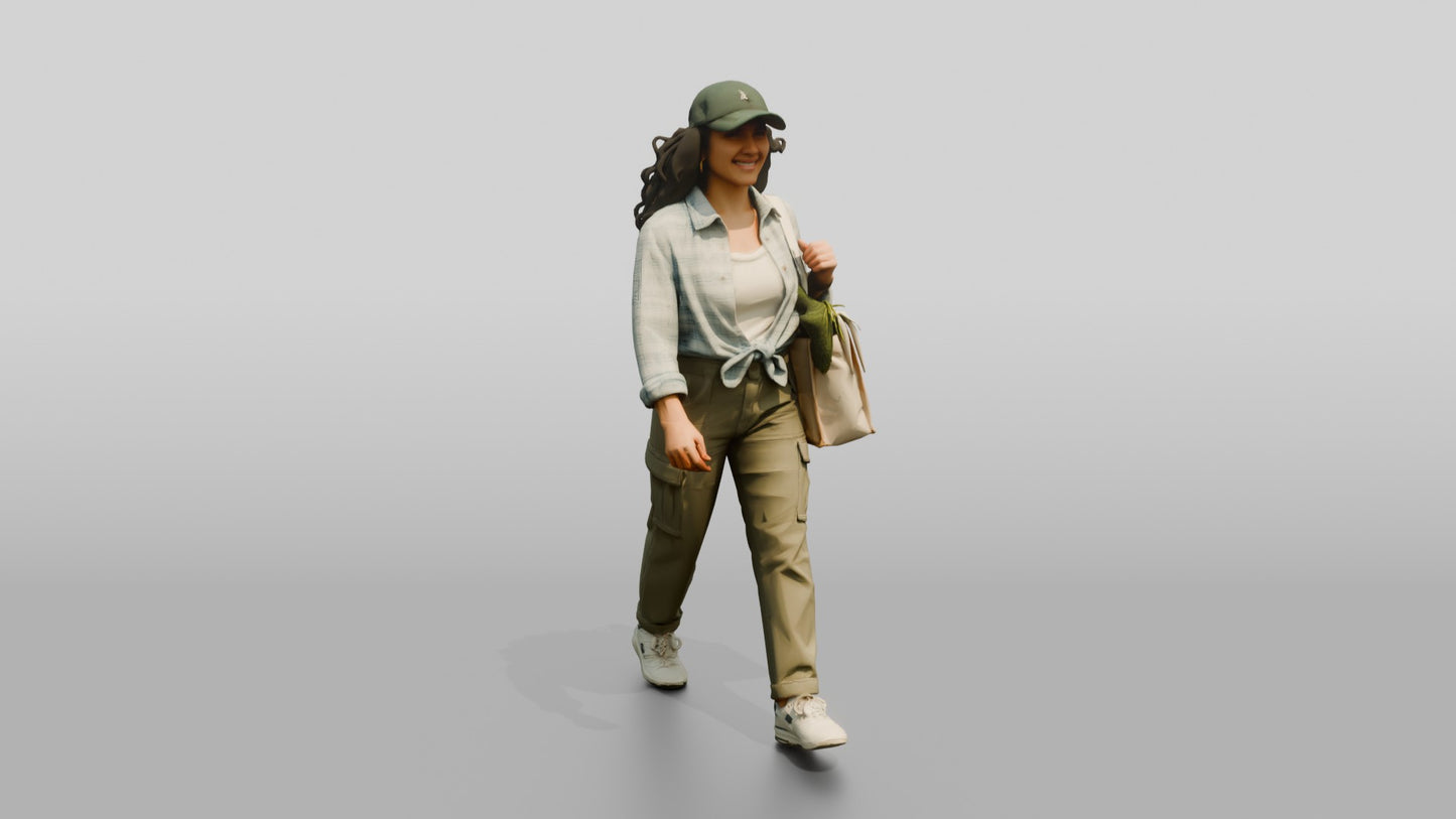 Latina Woman in Flannel Shirt with Tote Bag