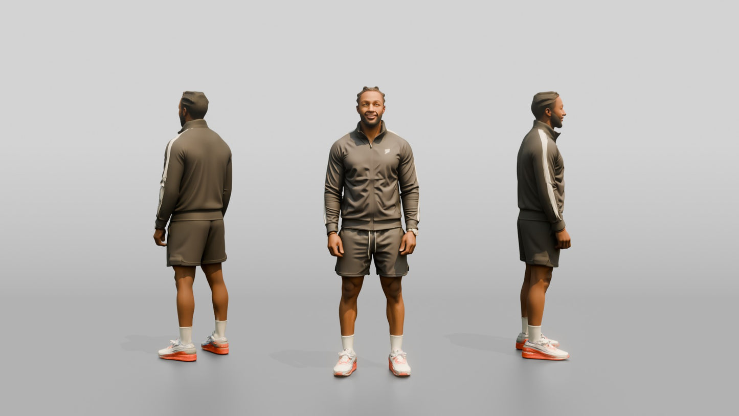 African-American Man in Track Jacket and Shorts