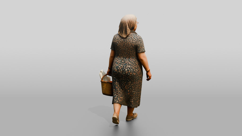 Elderly Plus-Size Turkish Woman with a Market Basket