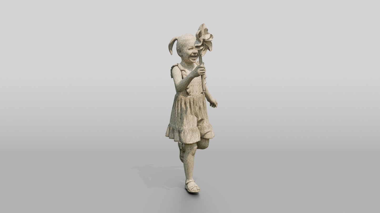 Petite Cypriot Girl Holding a Spinning Pinwheel