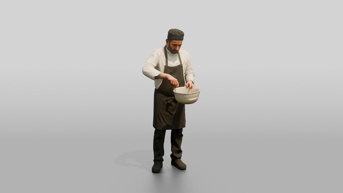 Chef Whisking an Emulsion - 3D character model, view 1