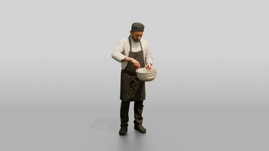 Chef Whisking an Emulsion - 3D character model, view 1