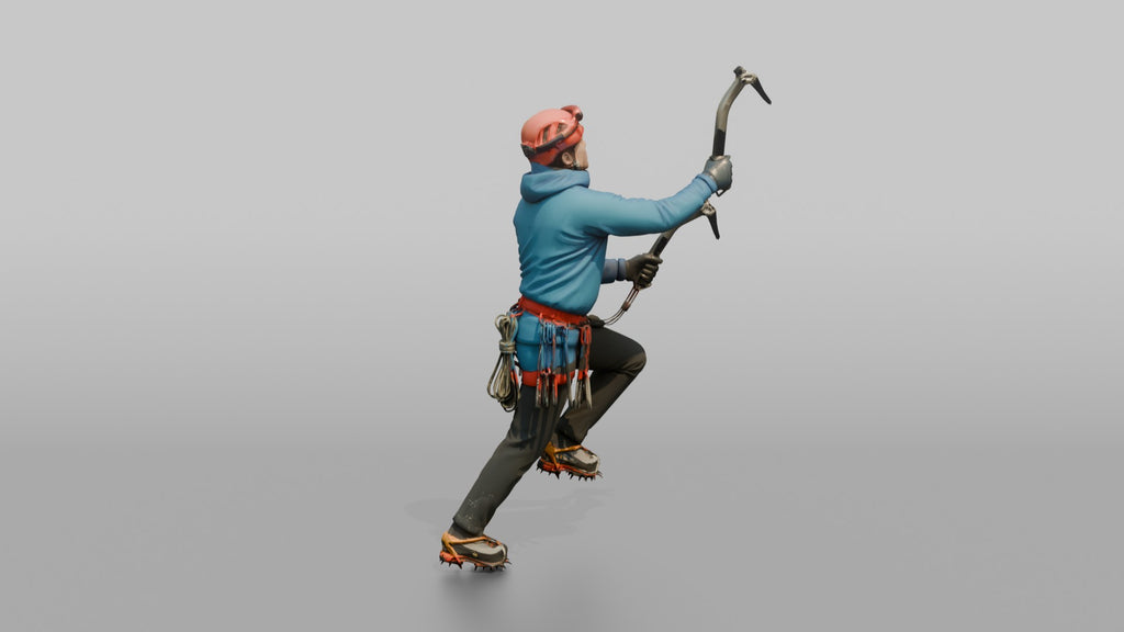 Ice Climber Holding Two Ice Axes