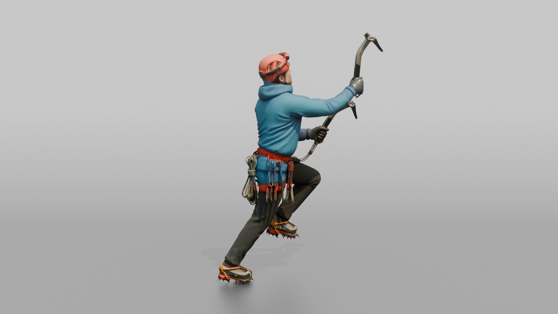 Ice Climber Holding Two Ice Axes