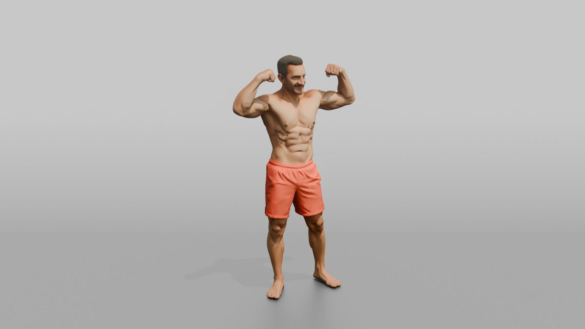 Physique Model Man Flexing Both Biceps In A Confident Double-bicep Pose - 3D character model