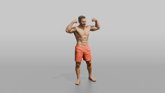 Physique Model Man Flexing Both Biceps In A Confident Double-bicep Pose - 3D character model
