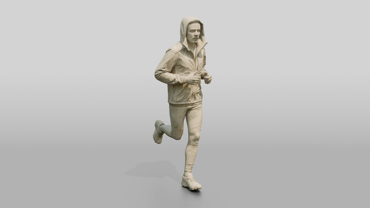 White Man Jogging Through the Park - wireframe topology preview