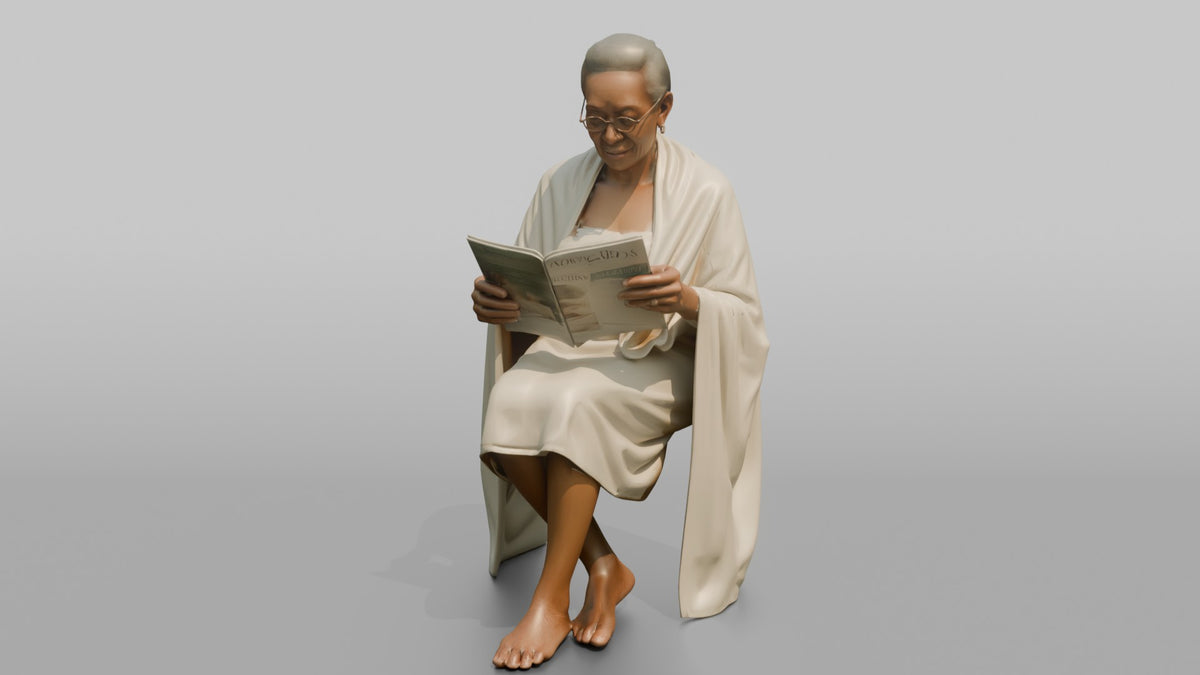 Spa Client Man Sitting Reading A Magazine, Wrapped In A Towel - 3D character model, view 5