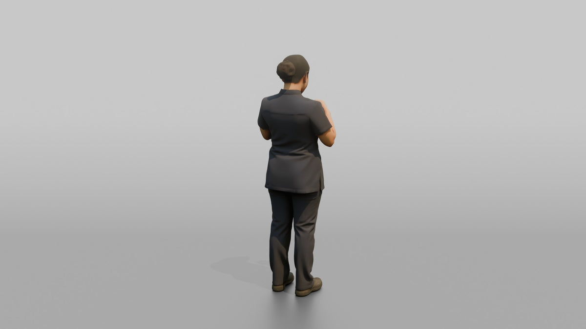 Spa Receptionist Man Adjusting A Name Badge On A Spa Uniform - 3D character model, view 3