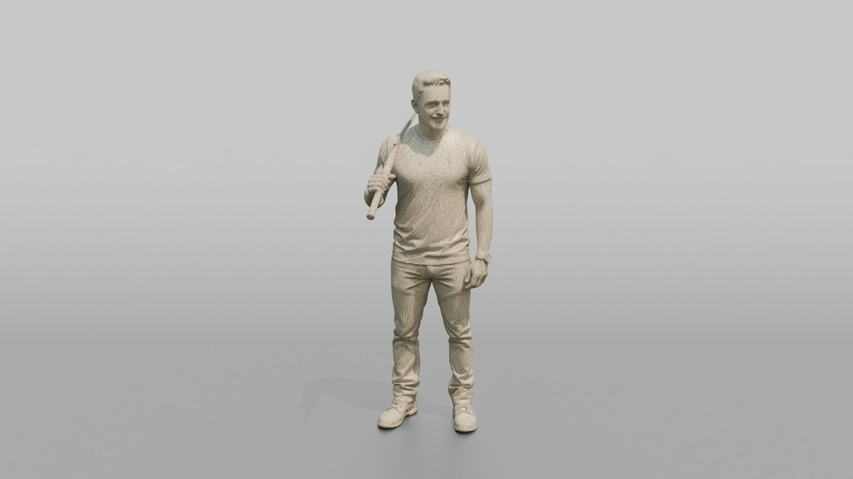 Father Holding A Fishing Rod Propped Over One Shoulder - wireframe topology preview