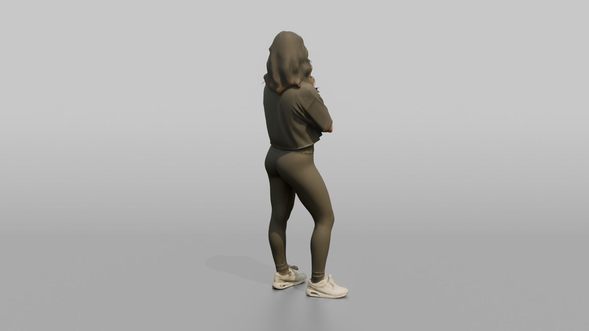 Fitness Influencer Woman Standing With Arms Crossed Loosely - 3D character model, view 3