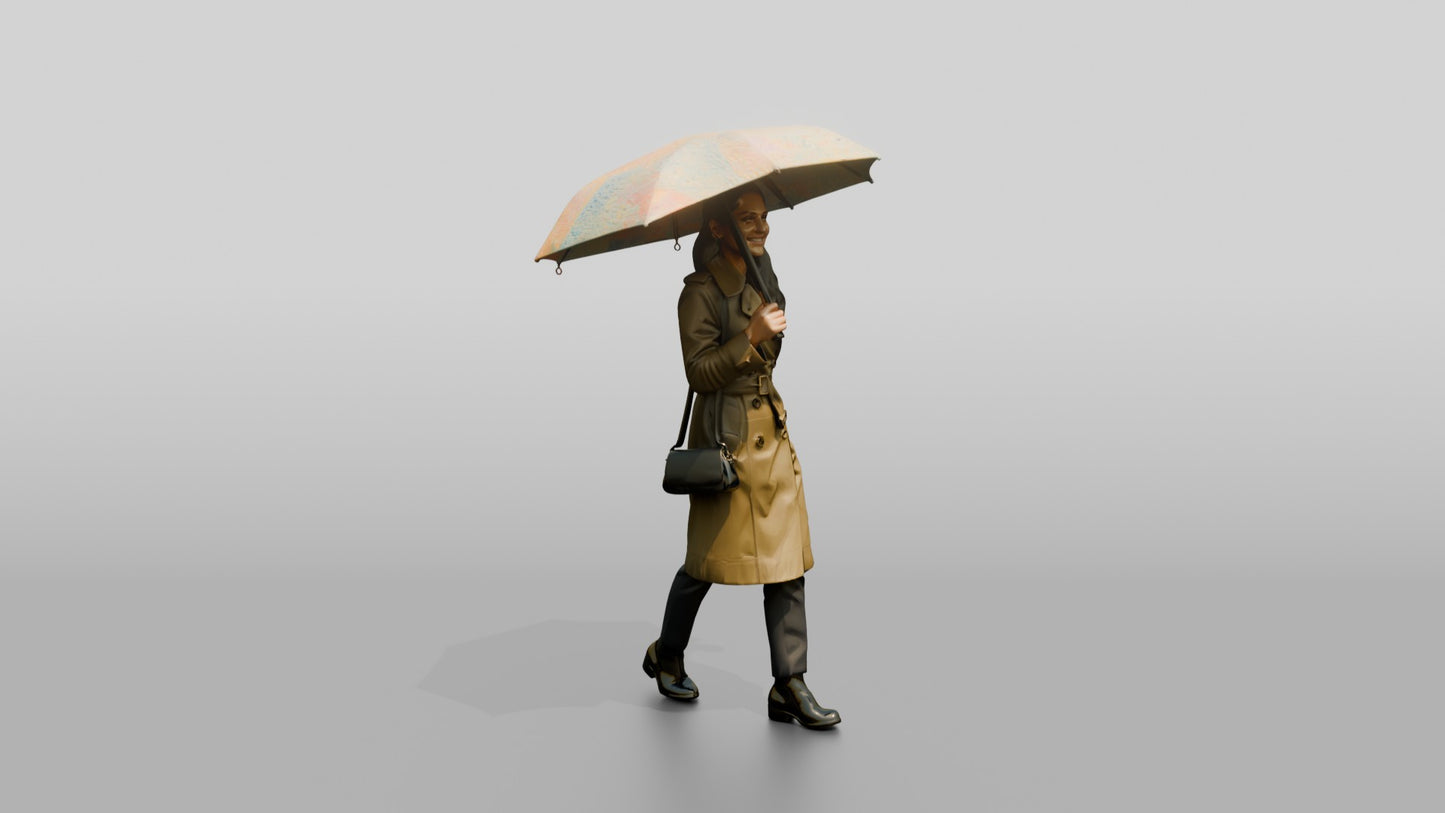 Indian Woman in Olive Trench Coat with Umbrella