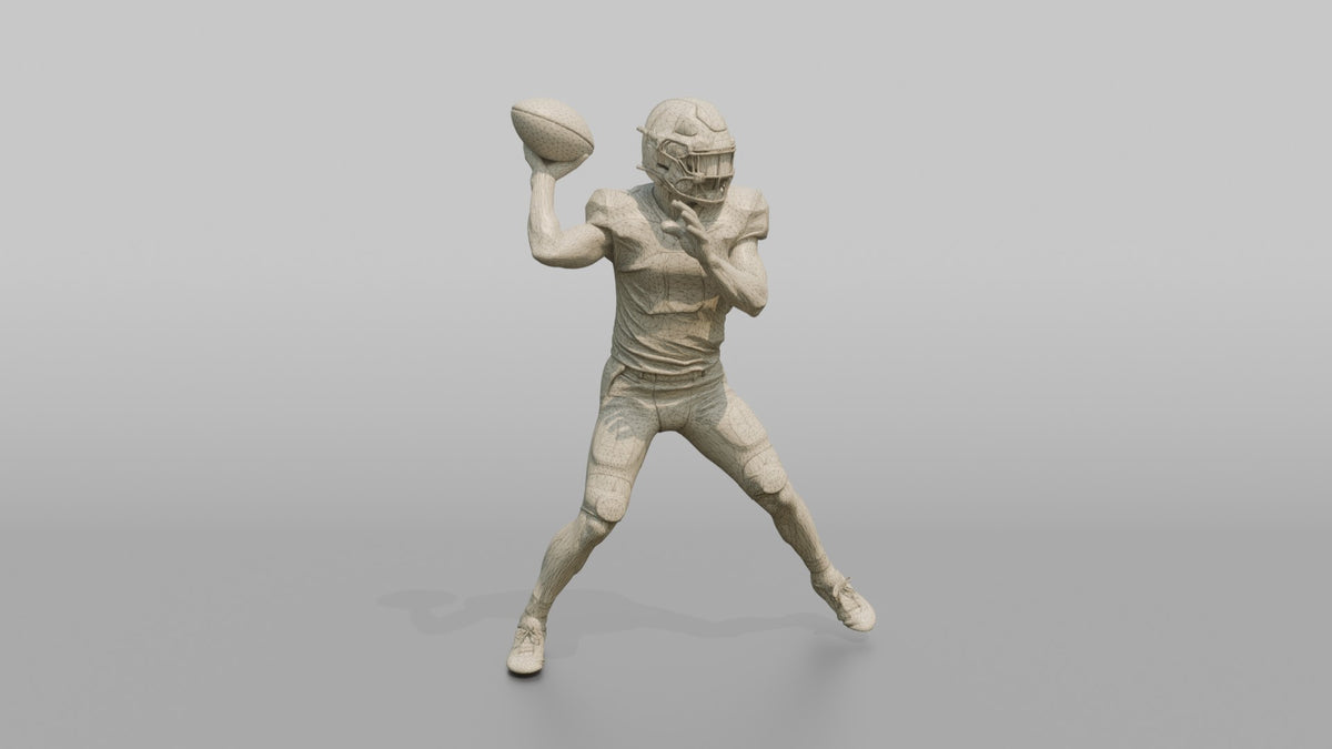 Quarterback Winding Up for a Deep Throw - wireframe topology preview