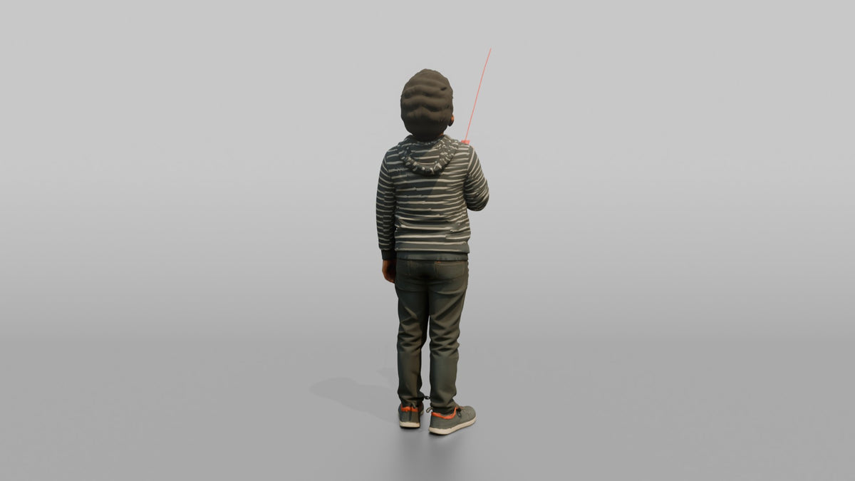 Son Holding A Kite By Its String, Looking Up - 3D character model, view 3