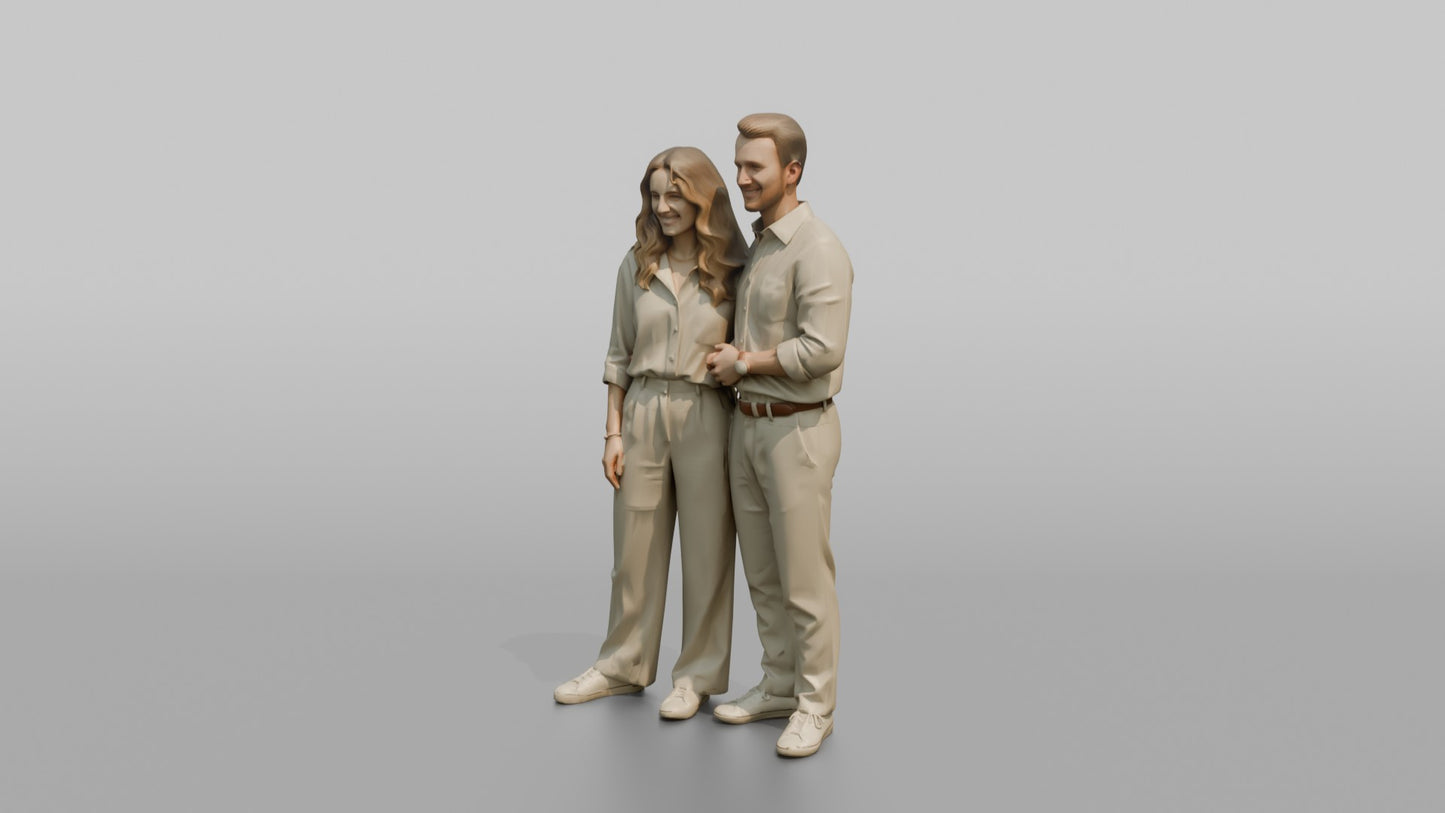Young Couple Standing Together in Linen Summer Outfits