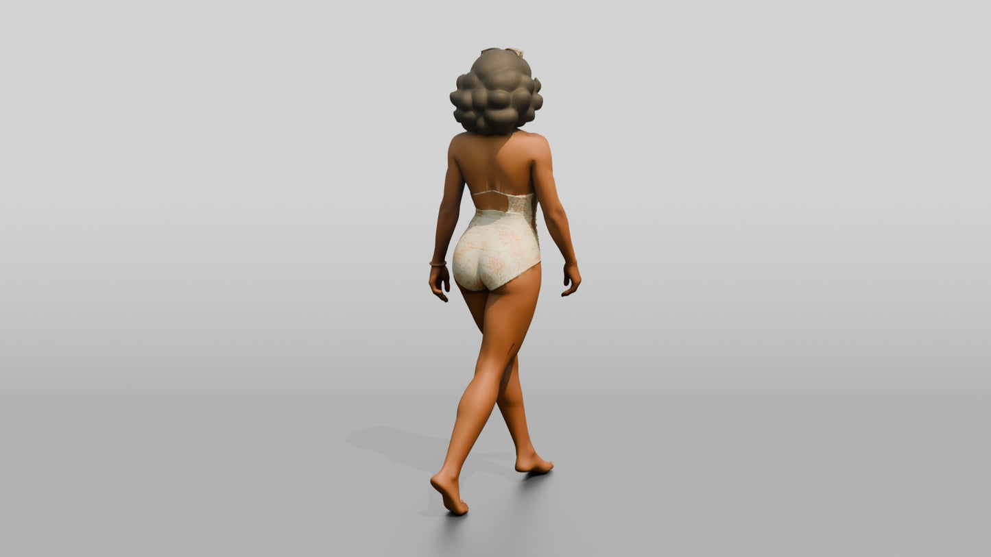 Woman in Cream Swimsuit Walking Barefoot