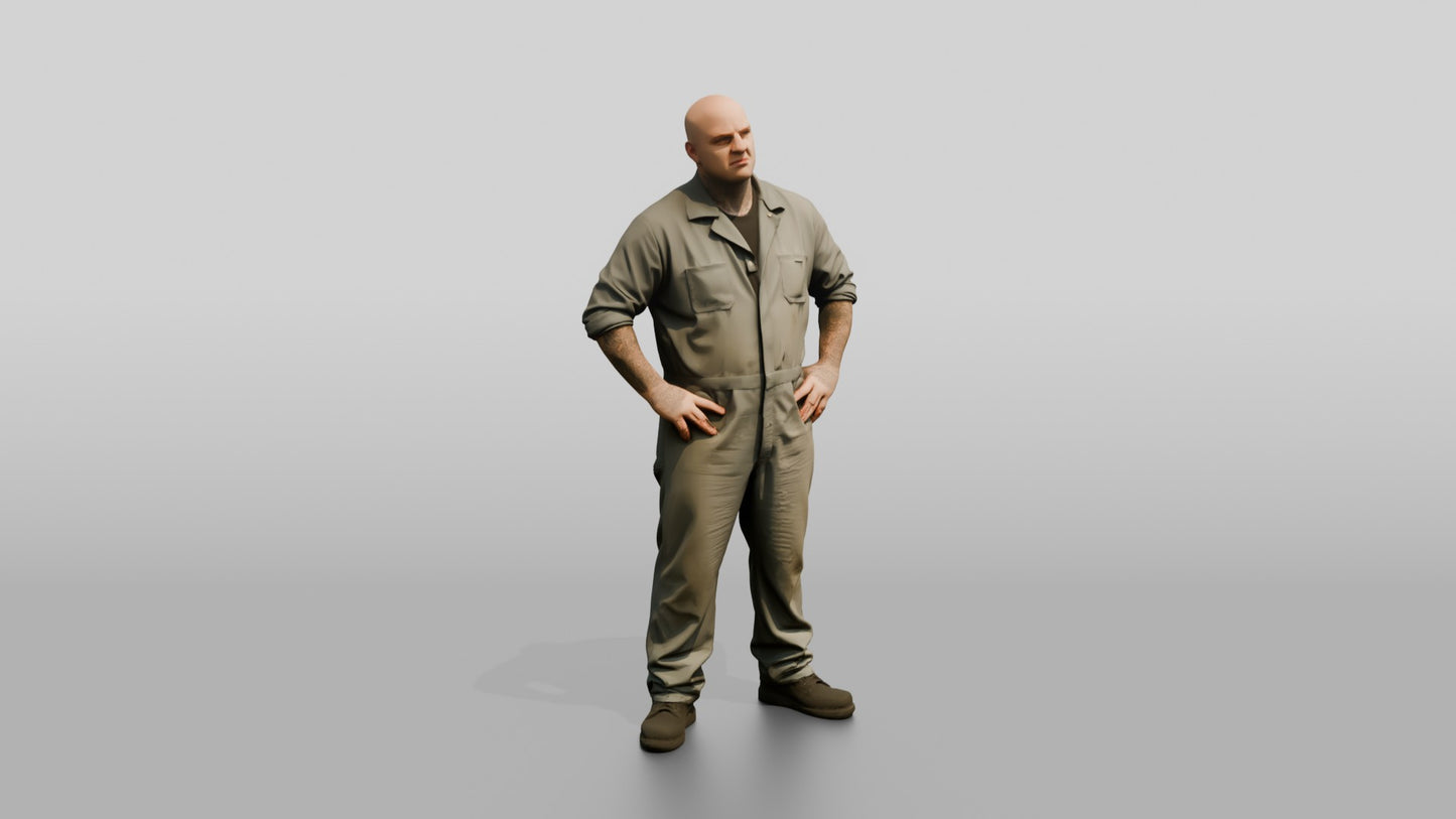 Heavy-set White Male Prisoner Resting His Hands on His Hips