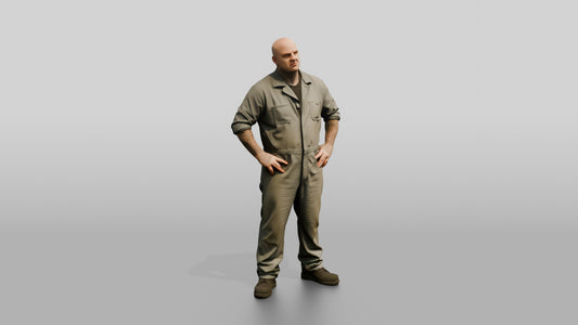 Heavy-set White Male Prisoner Resting His Hands on His Hips - 3D character model, view 1