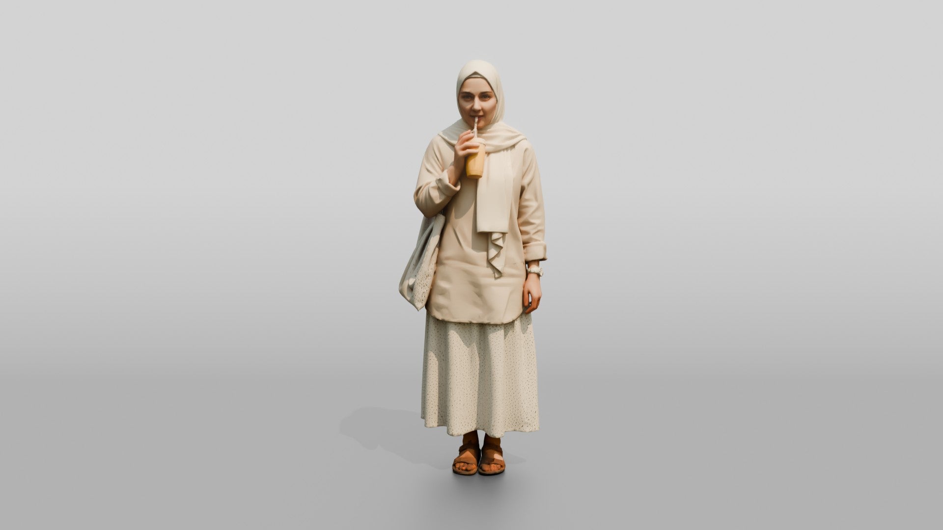 Young Iraqi Woman in Hijab Drinking a Smoothie