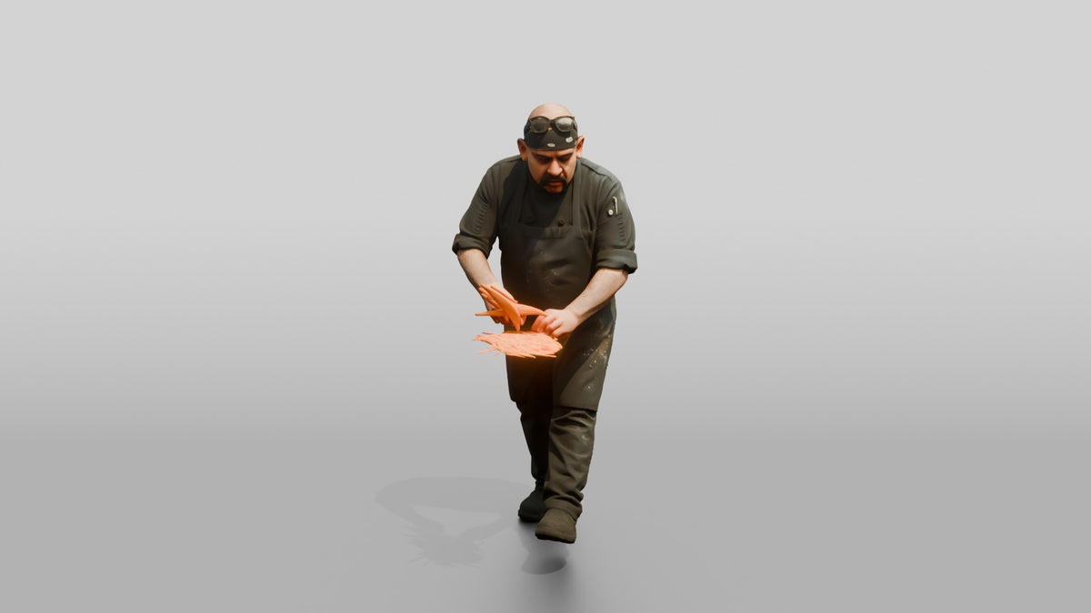 Line Cook Julienning Carrots - 3D character model, view 1