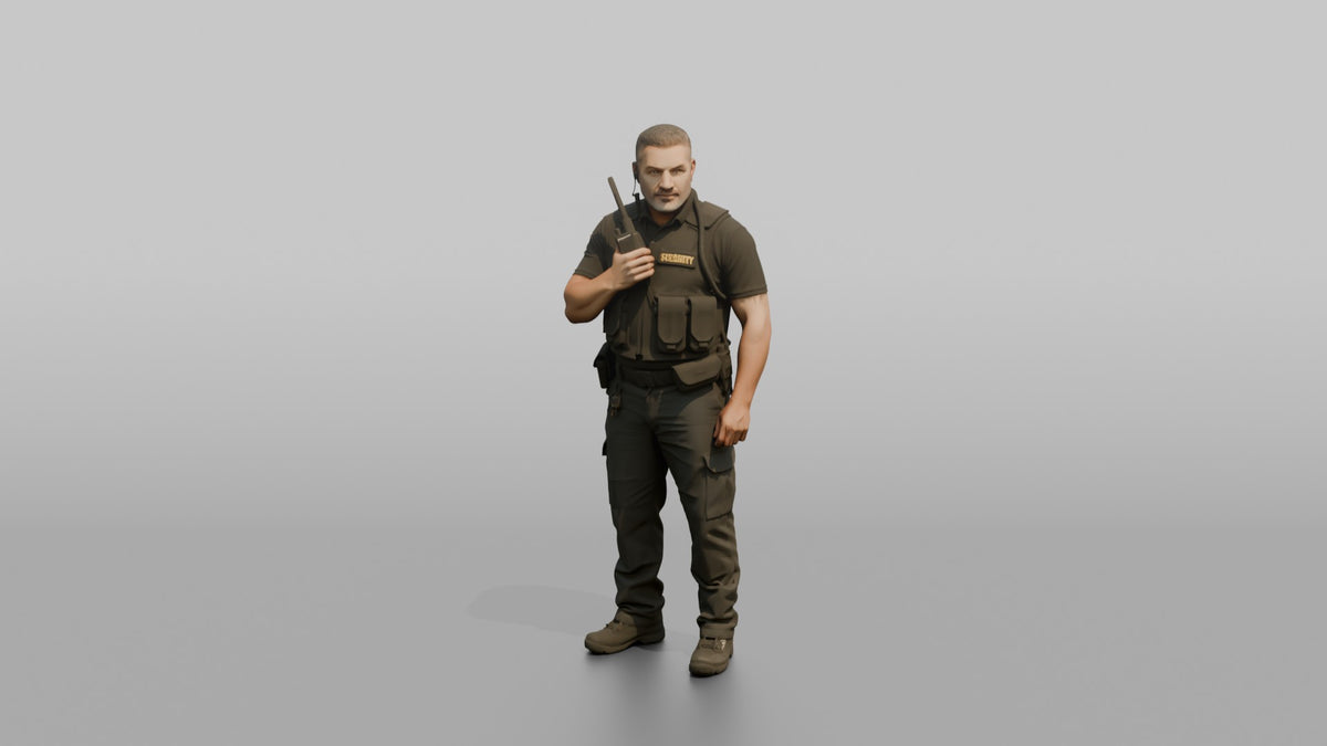Door Staff Man Holding A Walkie-talkie Radio - 3D character model, view 5
