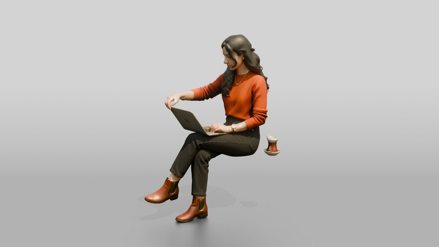 Woman Adjusting Laptop Screen