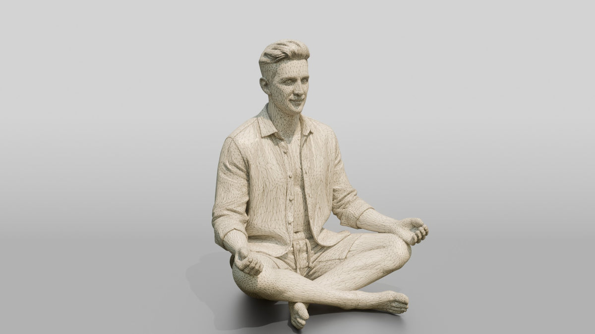 Man Meditating Cross-Legged - wireframe topology preview