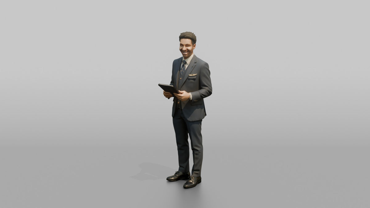 East Asian Airline Captain Standing with Hands in Pockets - 3D character model, view 4