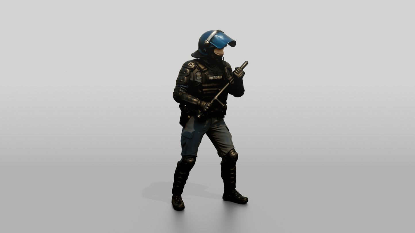 Riot Police Officer with Arm Raised