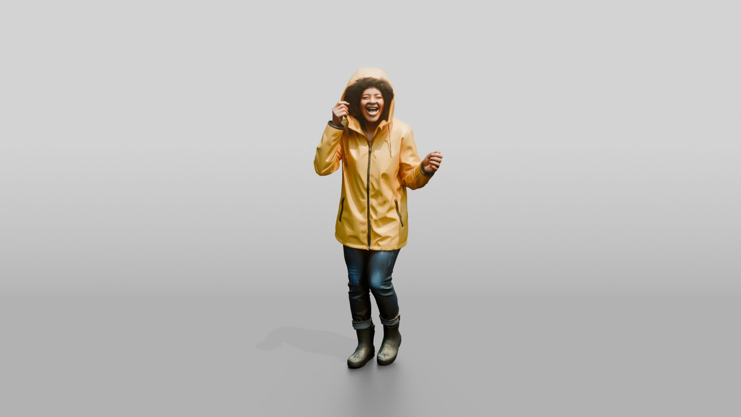 Black Woman Laughing in Yellow Raincoat
