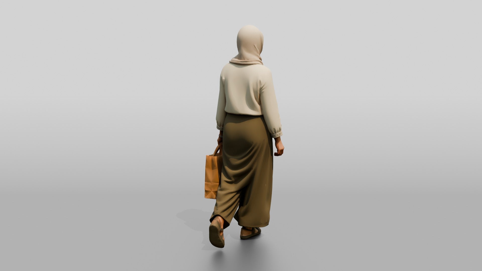 Slender Young Syrian Woman in Hijab with a Shopping Bag
