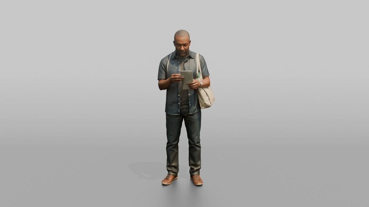 Man Customer Holding A Shopping Bag While Checking A Receipt - 3D character model, view 5