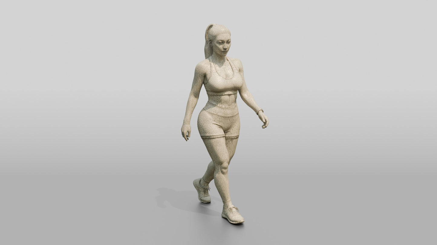Woman with Ponytail in Mauve Activewear Walking