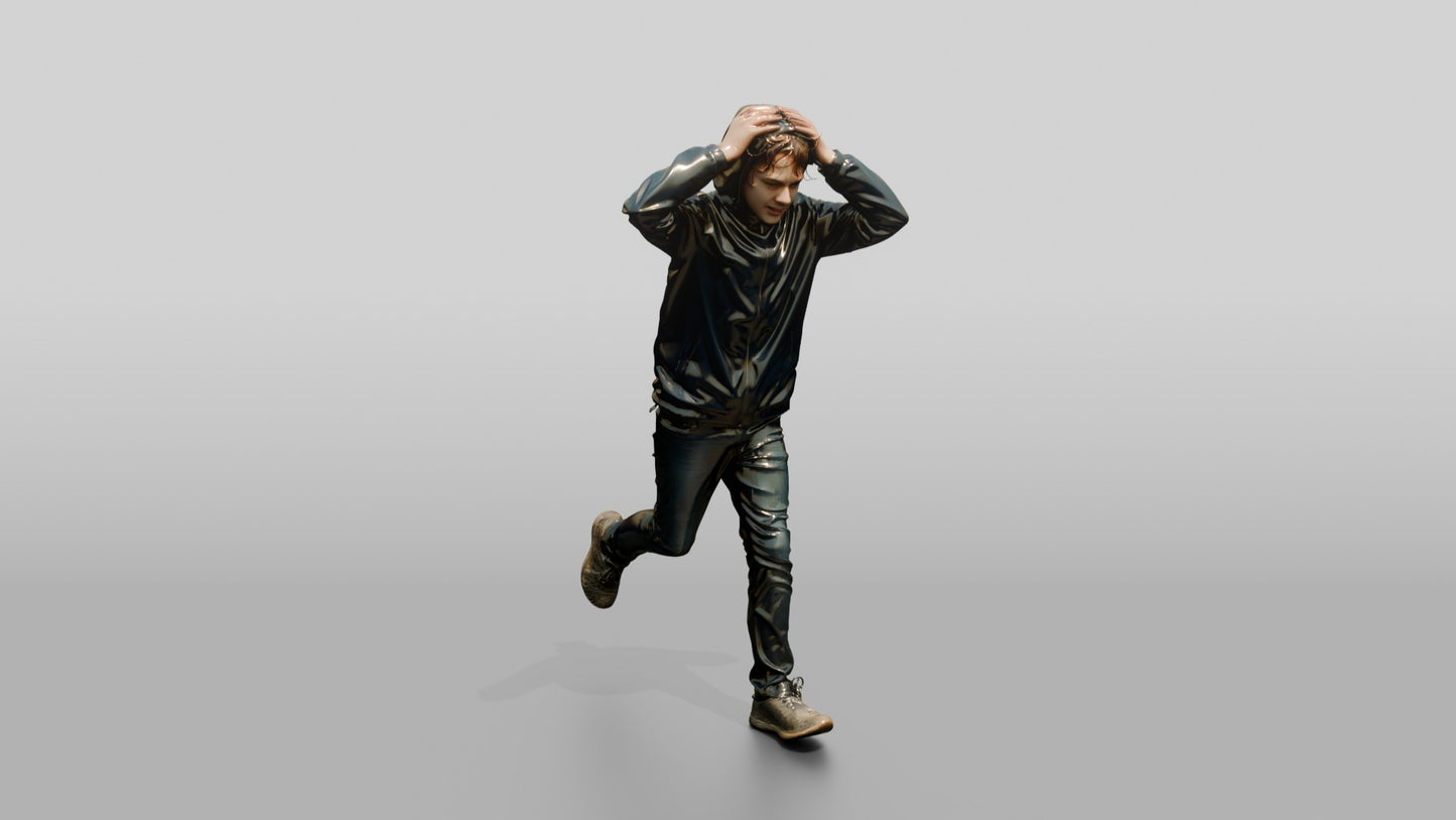 White Teen Boy Running in Windbreaker