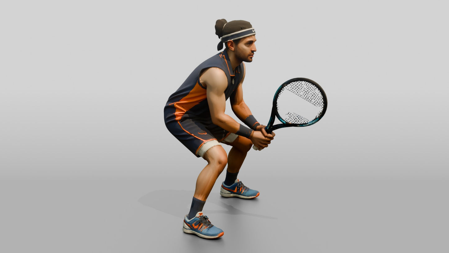 Male Tennis Player Awaiting a Heavy Serve