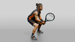 Male Tennis Player Awaiting a Heavy Serve - 3D character model, view 1