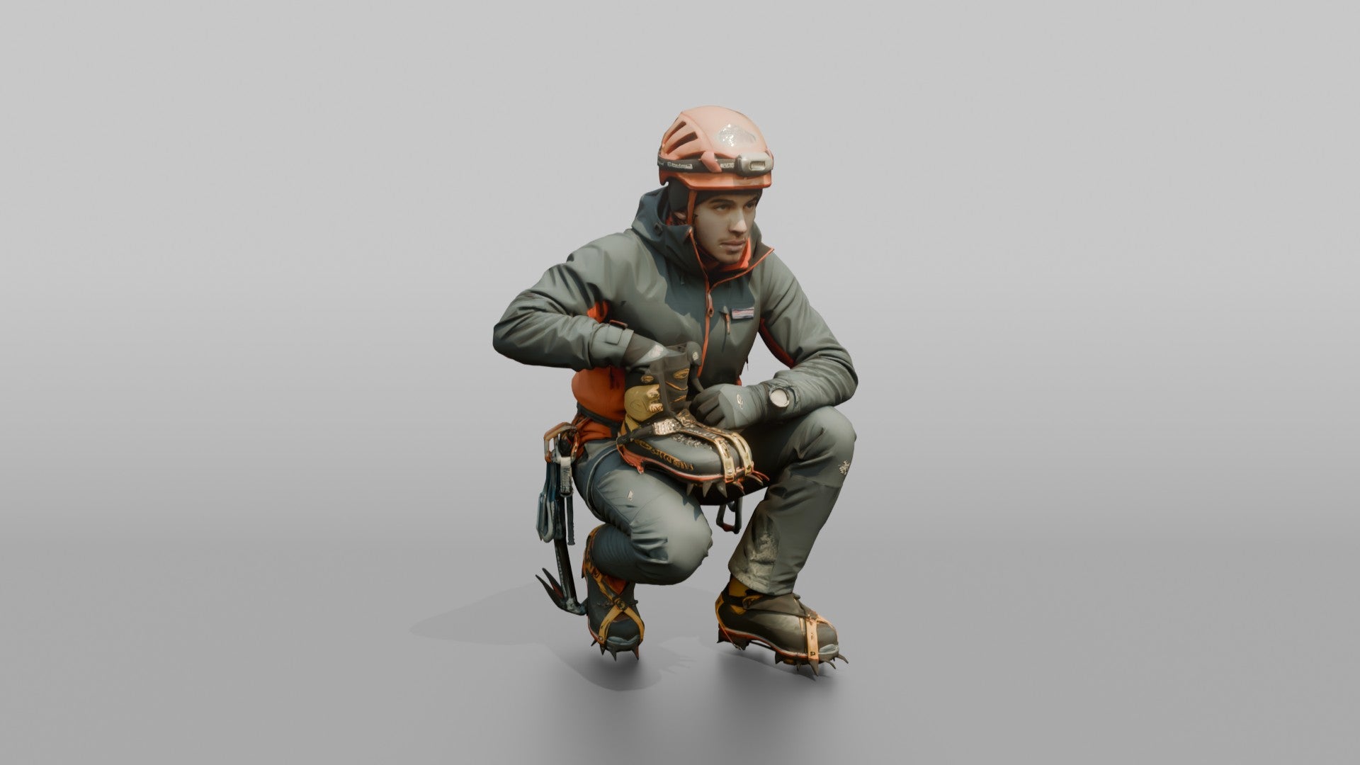 Ice Climber Crouched in an Active Posture