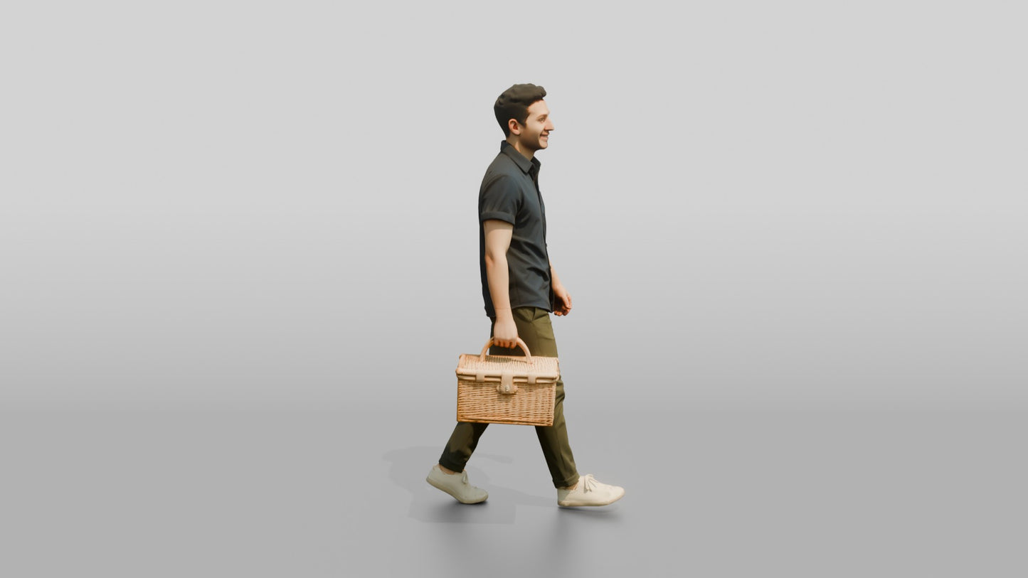 Man Carrying Wicker Picnic Basket