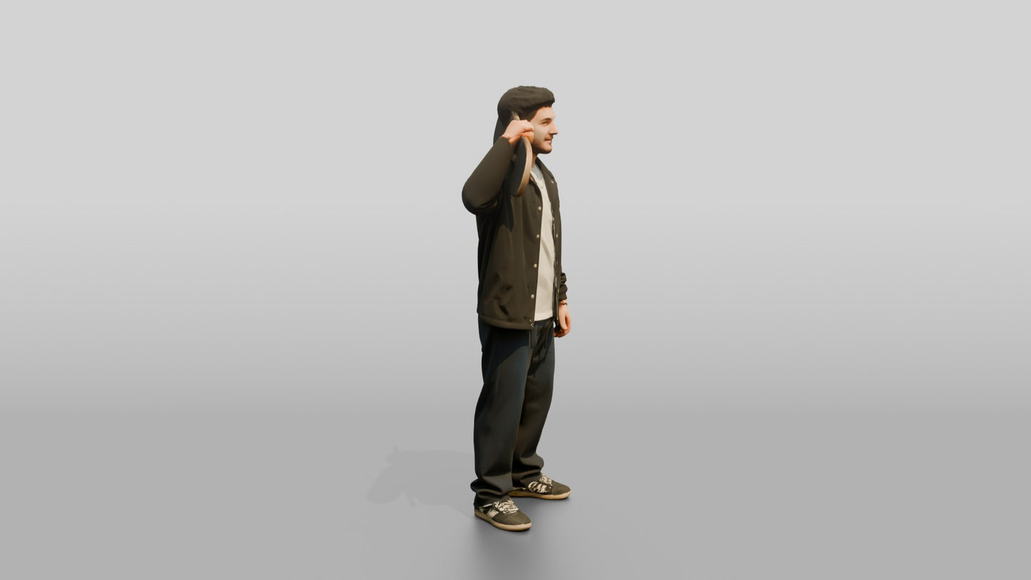 Skater Man Carrying Skateboard on Shoulder