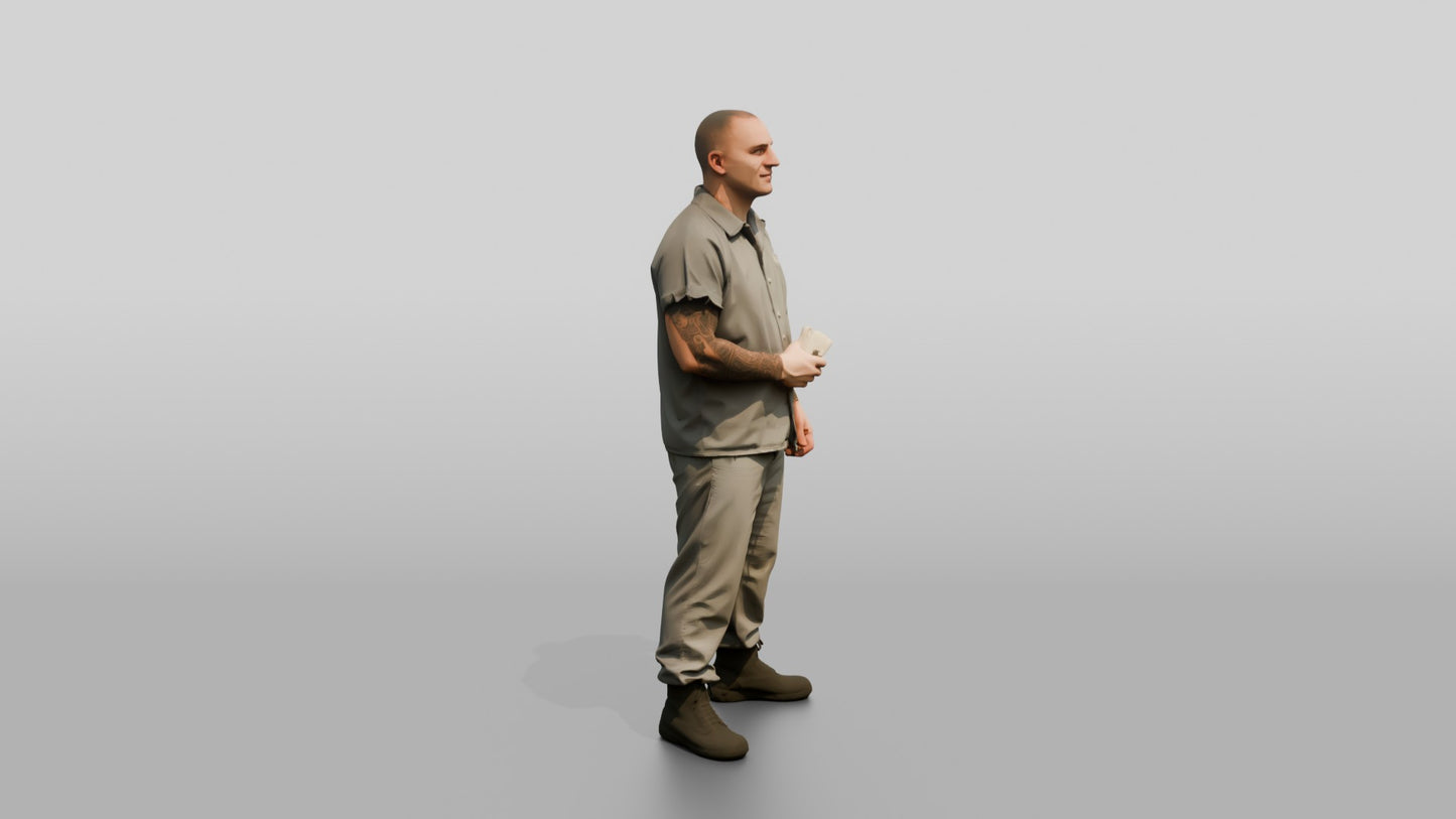 White Male Prisoner in a Grey Uniform